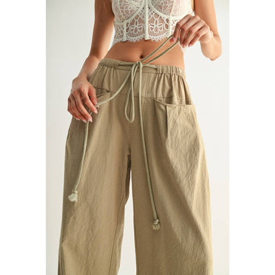 Cotton Linen Trousers with Lace Detail