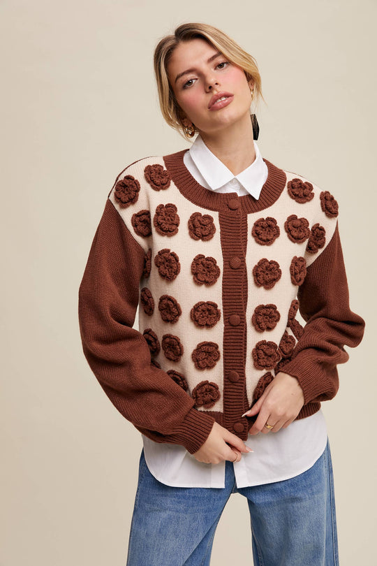 Rose Applique Knit Cardigan
