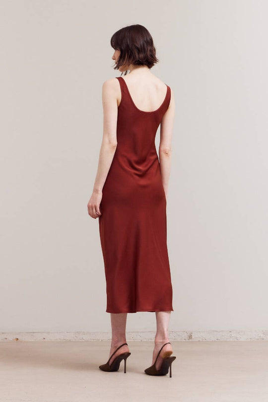 Satin Round Neck Midi Dress