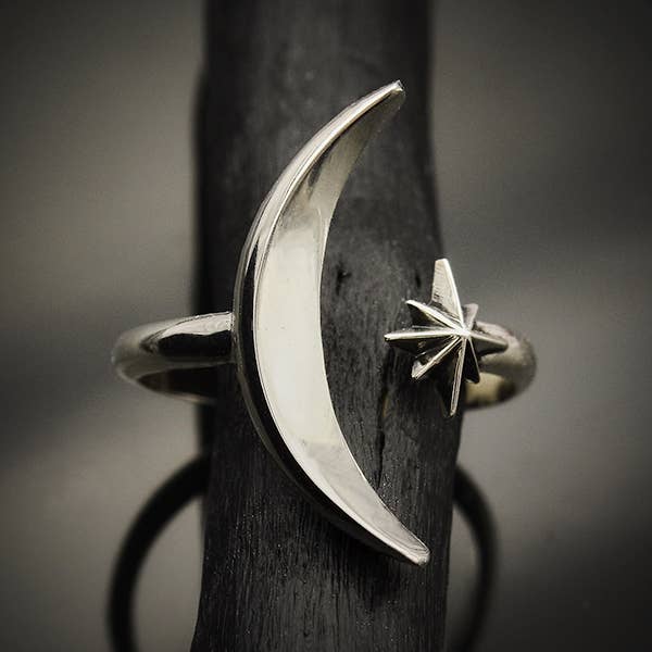 Adjustable Moon and Star Ring