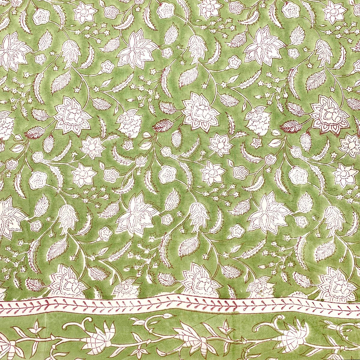 Block Printed Cotton Scarf - Spring Green with Lotus Flowers