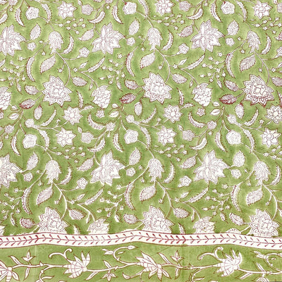 Block Printed Cotton Scarf - Spring Green with Lotus Flowers