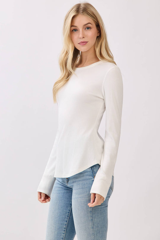 Ribbed Crew Neck Long Sleeve Fitted Top