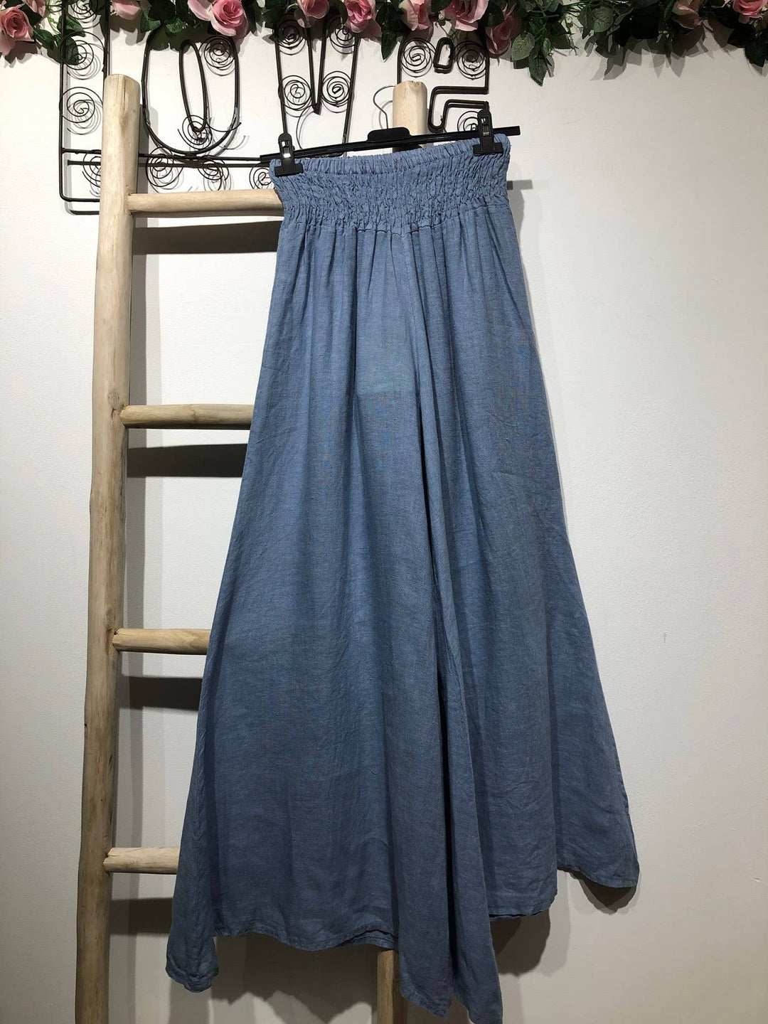 Flared Linen Pants w/ Wide Waistband