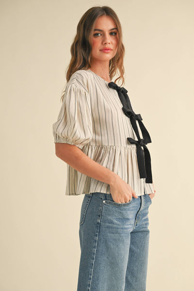 Striped Blouse with Front Tie