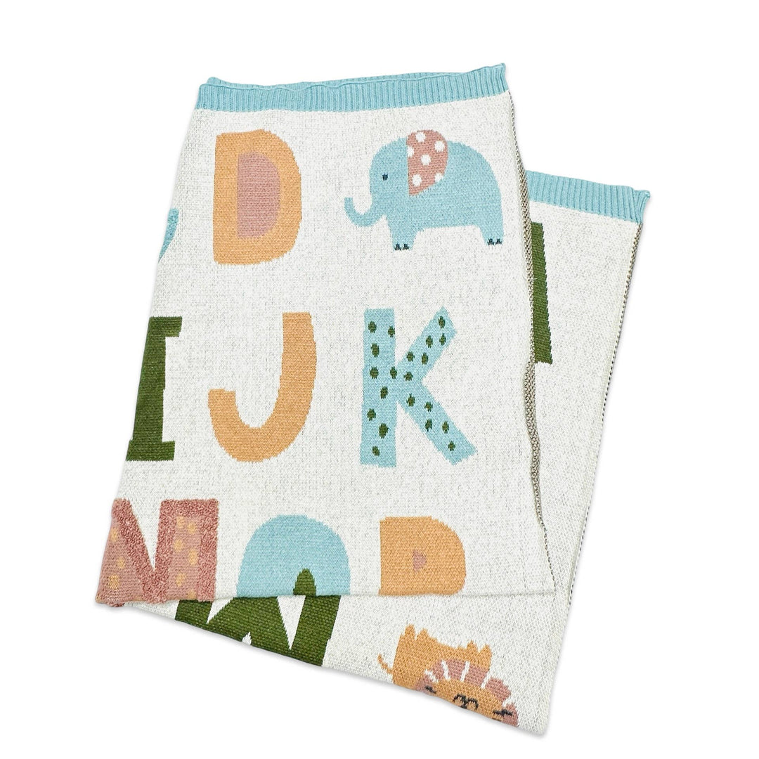 Alphabet Blue - Organic Jacquard Knit Baby Blanket