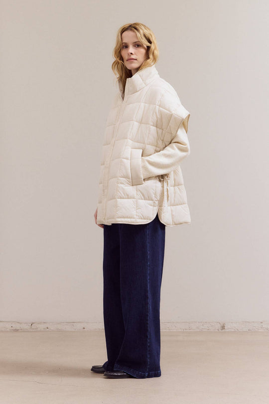 High Neck Quilted Vest in Cream