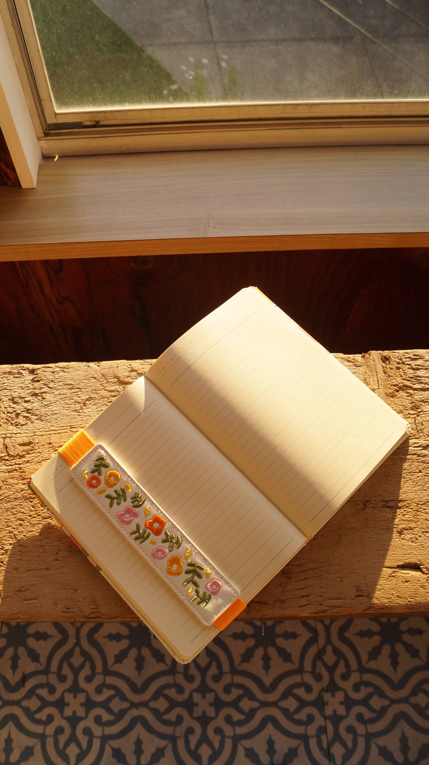 Embroidered Elastic Bookmark- Spring Garden