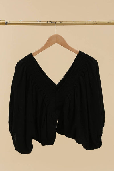 Linen V-Neck Half Sleeve Crop Top