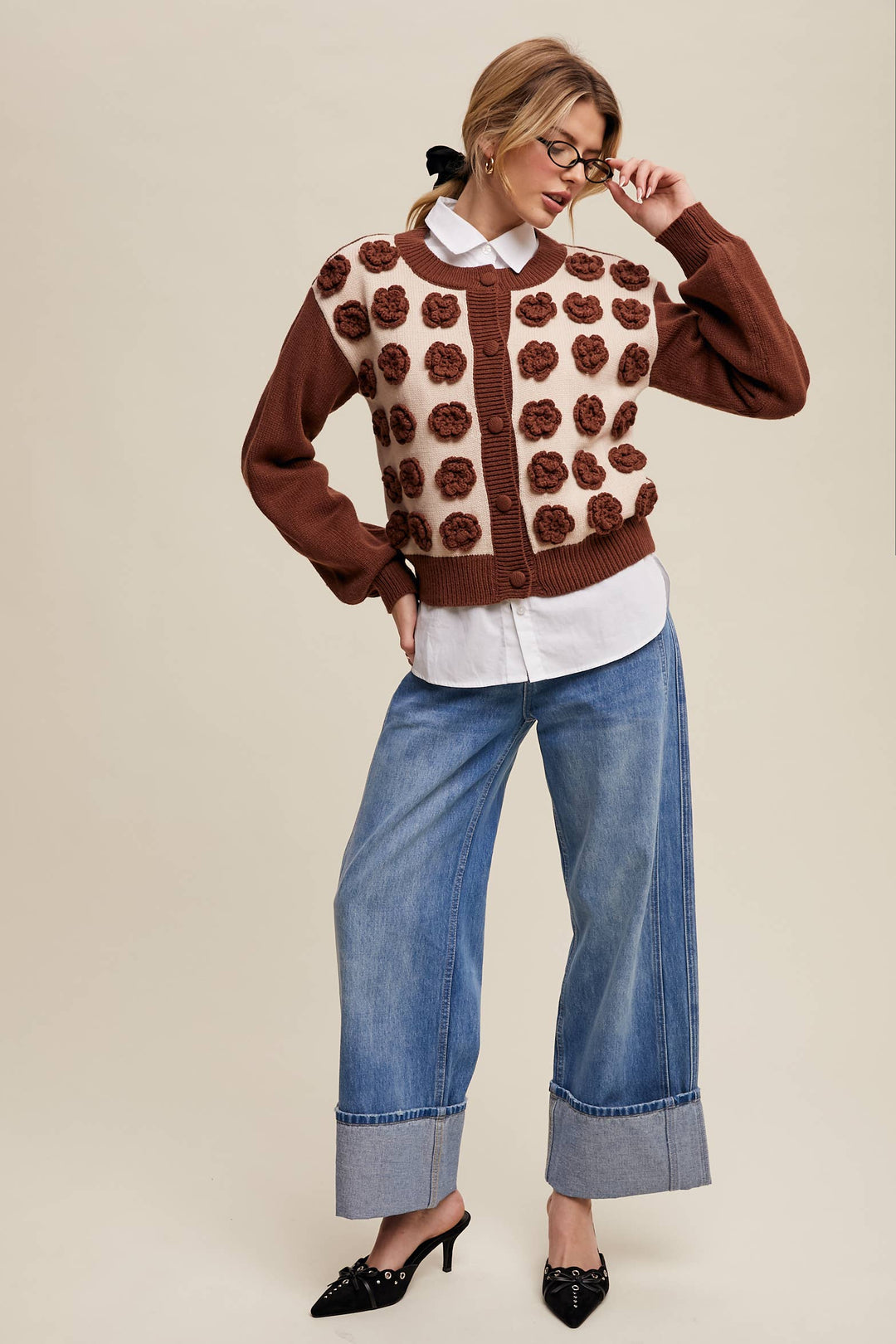 Rose Applique Knit Cardigan