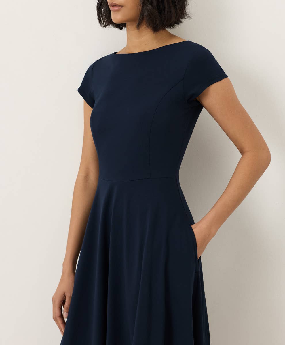 Women's Fit & Flare Ballet Neck Dress