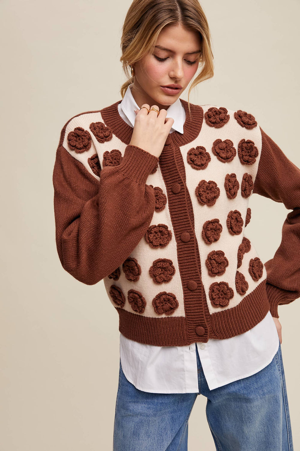 Rose Applique Knit Cardigan