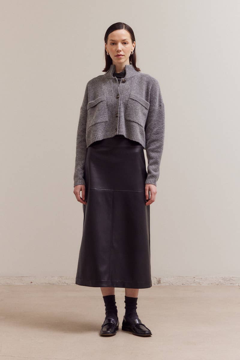 High Collar Cardigan with Front Pockets