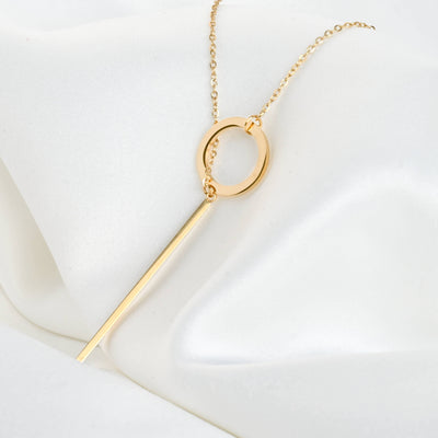Circle Bar Y Necklace - Geometric Lariat Pendant