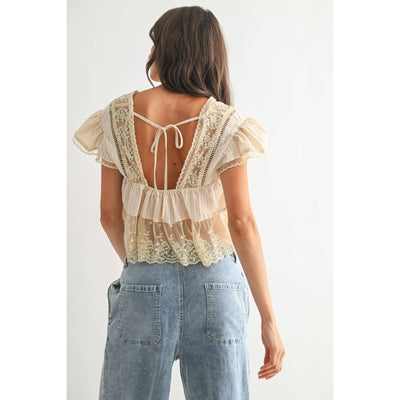 Lace Trimmed Tie Front Blouse