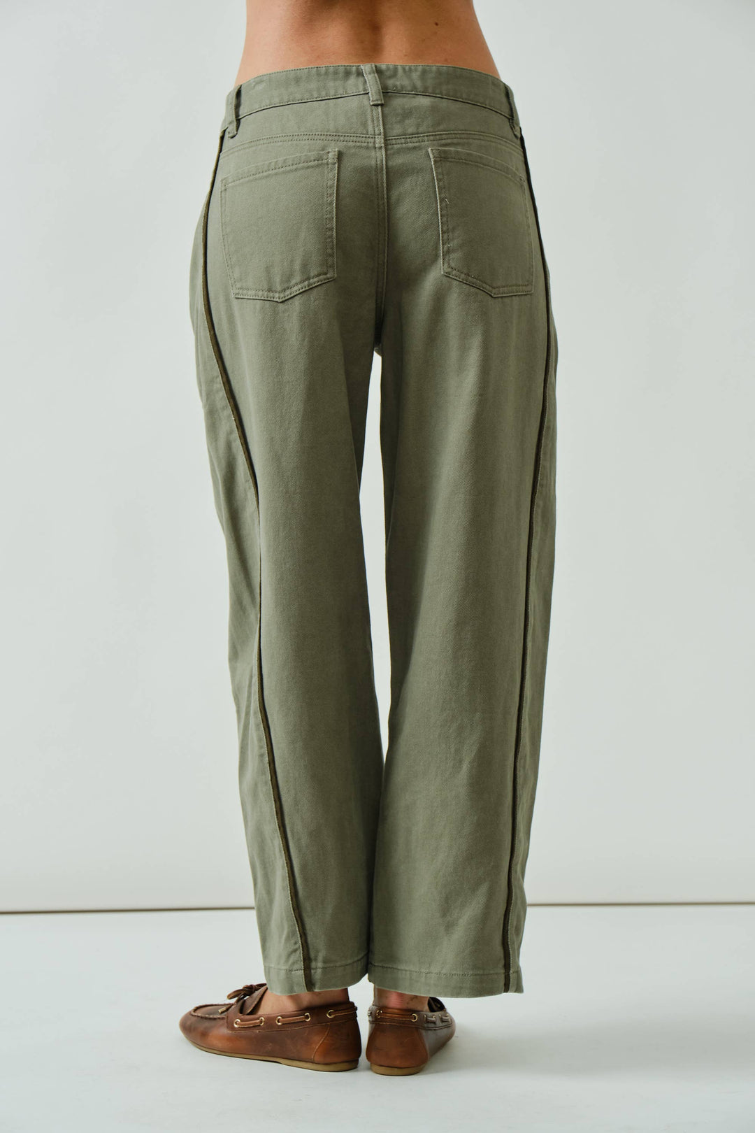 Olive Barrel Jeans with Piping Detail