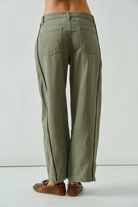 Olive Barrel Jeans with Piping Detail
