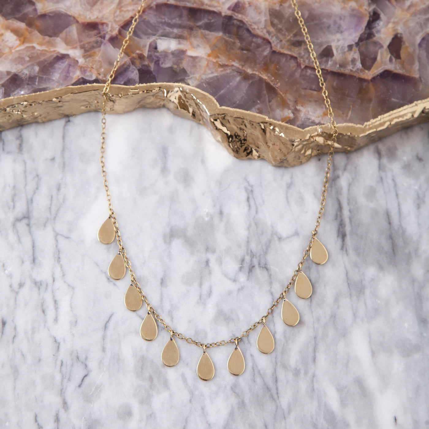 Brass Petal Drop Necklace