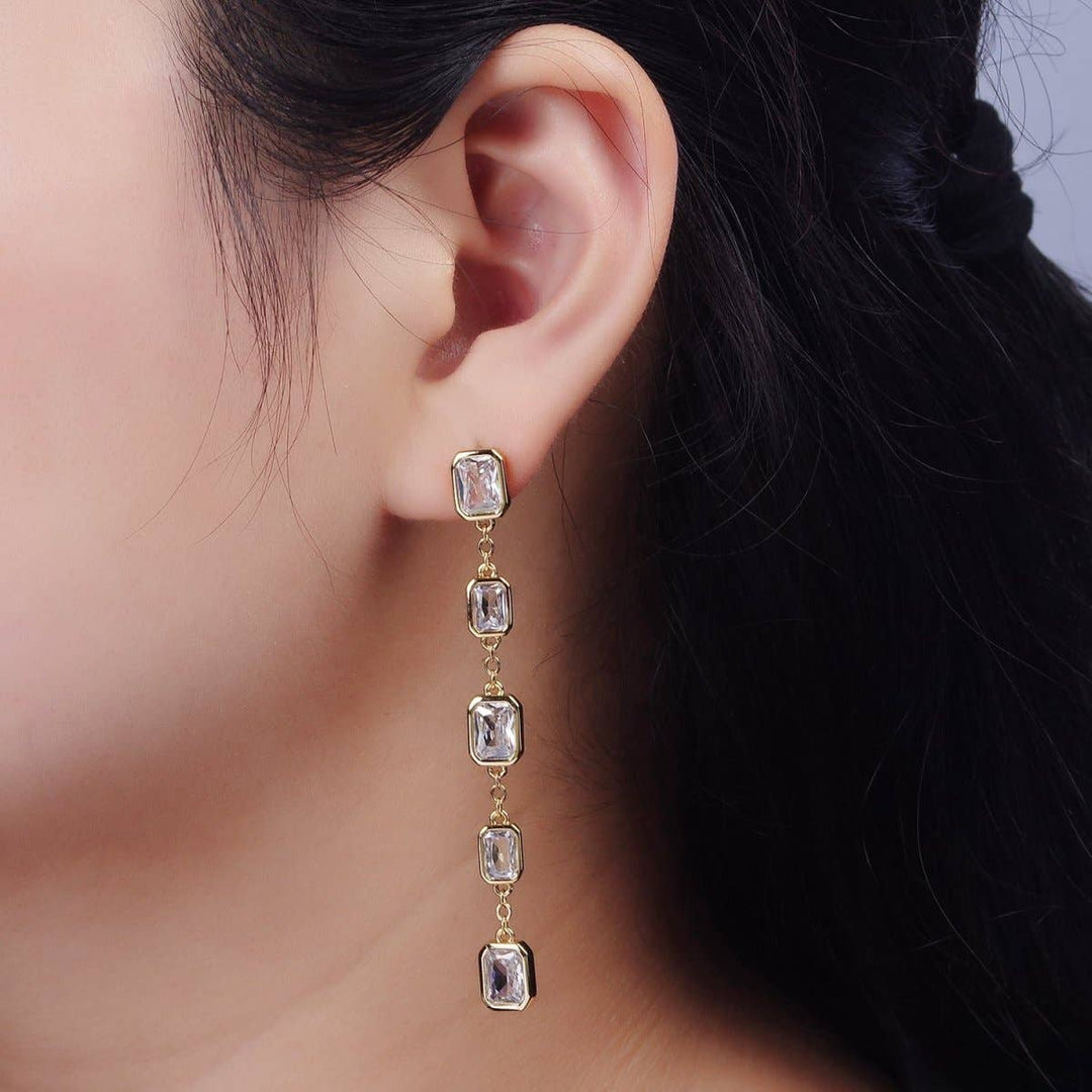14K Gold Filled 70mm Multiple Baguette Drop Earrings
