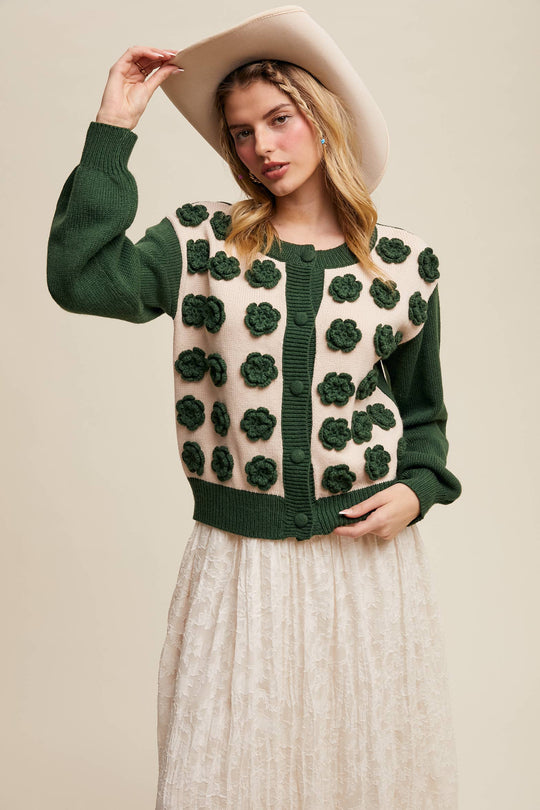 Rose Applique Knit Cardigan