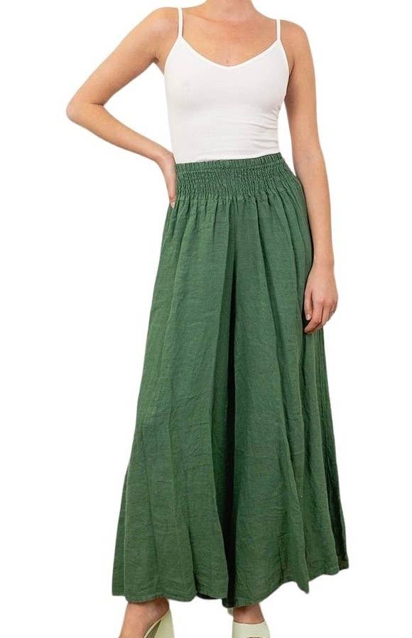 Flared Linen Pants w/ Wide Waistband