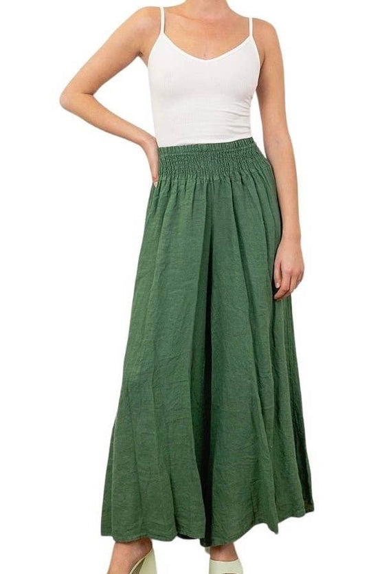 Flared Linen Pants w/ Wide Waistband