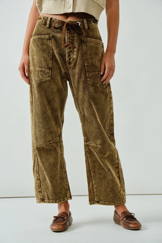 Barrel Corduroy Trousers with Braided Belt