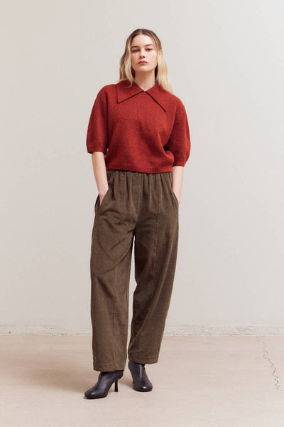 Three Quarter Sleeve Sweater with Large Collar