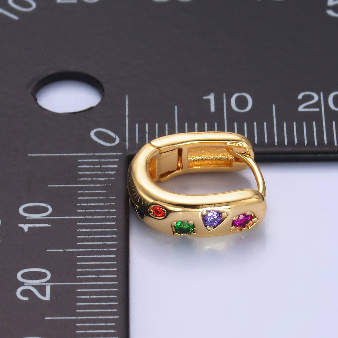 24K Gold Filled Multi-Color Cubic Zirconia U-Shaped Huggies