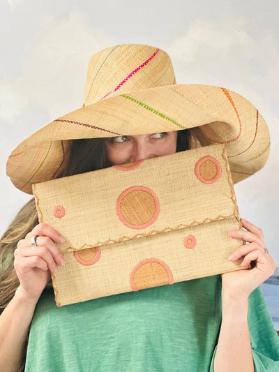 Monica 5" & 7" Wide Brim Pinstripe Packable Straw Sun Hats