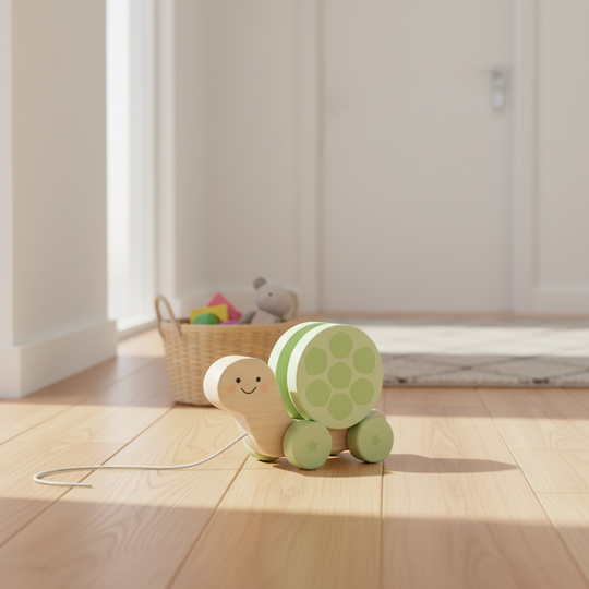 Turtle Wooden Pull Toy with Rattle Shell