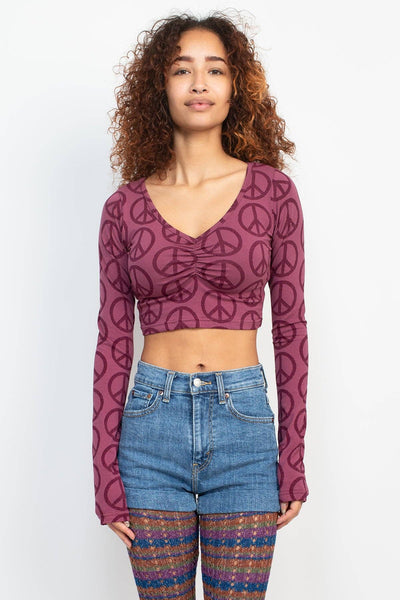 Peace Sign Long Sleeve Crop Top