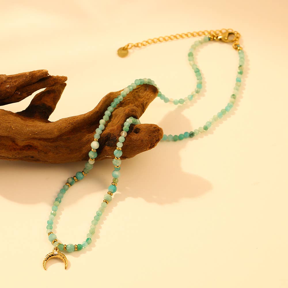 Blue Amazonite Natural Stone Choker With Embellished Moon