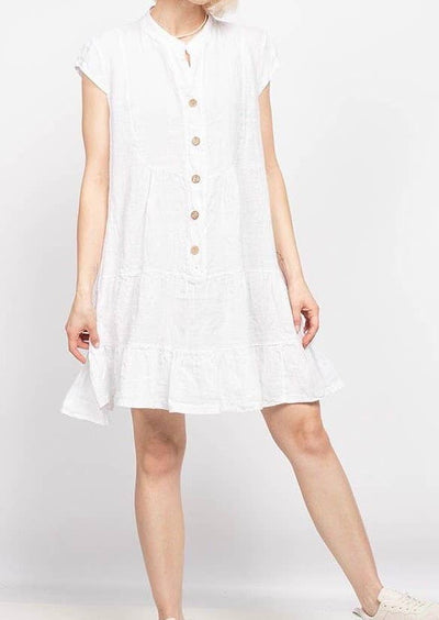 Cap Sleeve Button Up Linen Dress