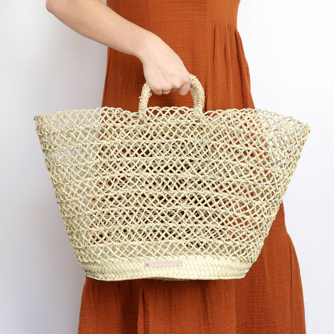 SOCCO Designs Albufeira French Basket - Straw Beach Tote - Simple Good
