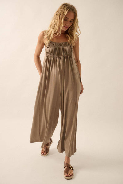 Solid Modal Knit Wide-Leg Cropped Jumpsuit