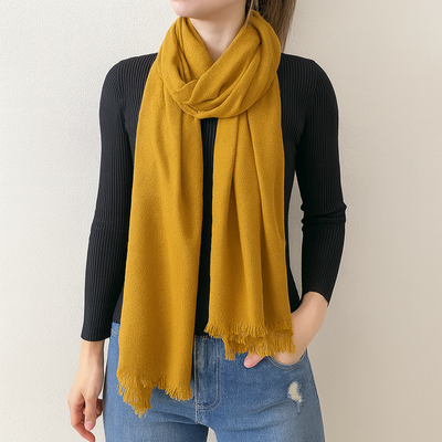 Mustard Solid Cashmere Blend Woven Blanket Scarf