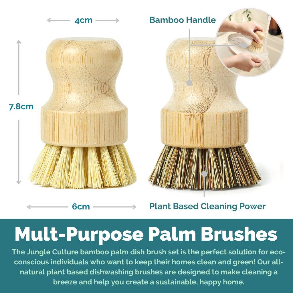 Bamboo Dish Brushes | Set of 2 Washing Up Scrubbing Brushes