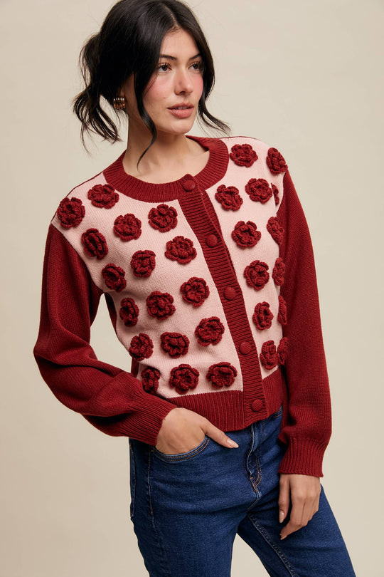 Rose Applique Knit Cardigan
