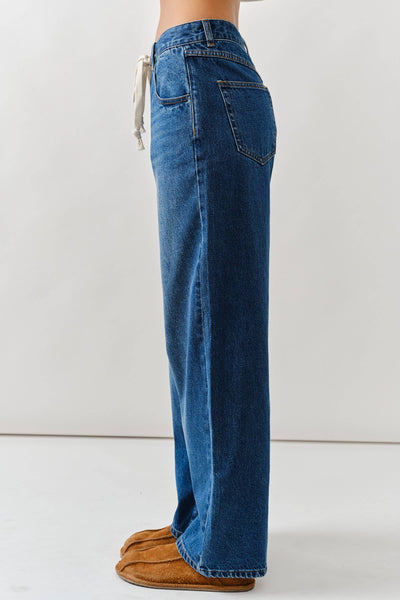 Drawstring Waist Straight-Leg Jeans