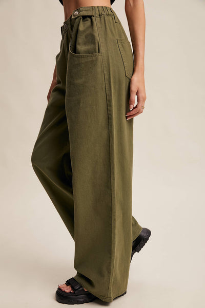 Wide-Leg Colored Denim Pants