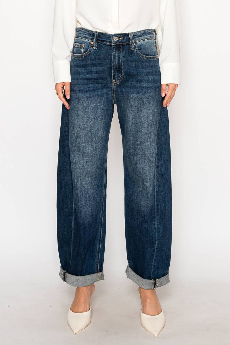 High-Rise Dark Wash Relaxed Barrel Jean