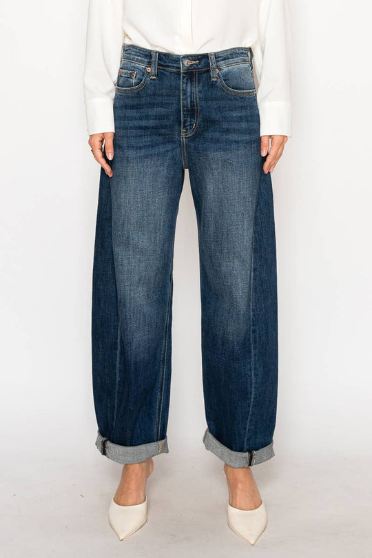 High-Rise Dark Wash Relaxed Barrel Jean