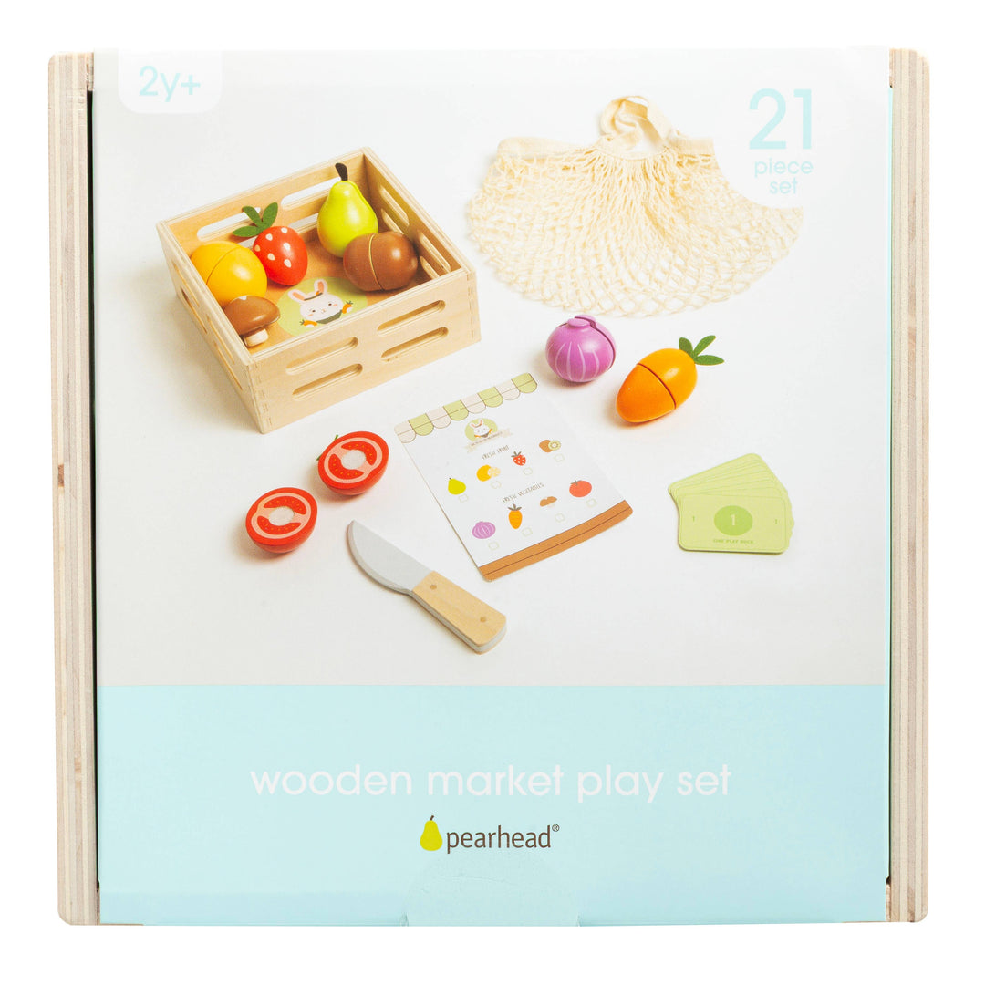 Wooden Farmers Market Toy Set, 21-Piece Pretend Play