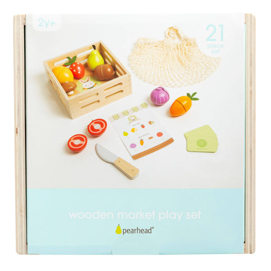 Wooden Farmers Market Toy Set, 21-Piece Pretend Play