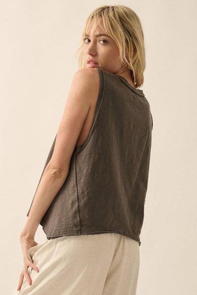 Easy Fit Cotton Slub Raw-Edge Henley Tank Top
