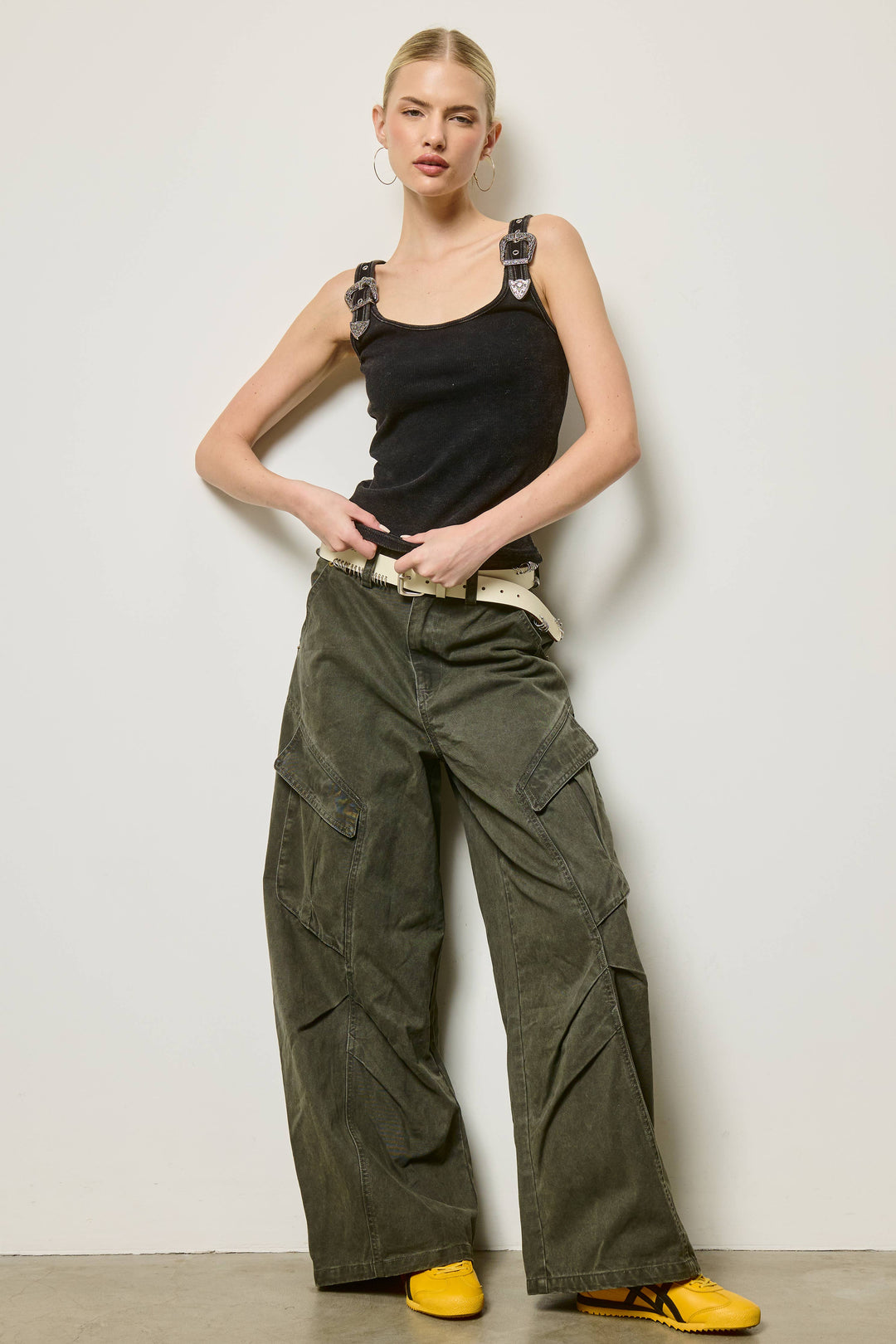 Wide Leg Twill Cargo Pants