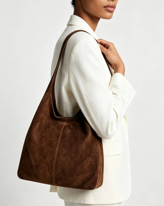 Genuine Suede Hobo Bag with Pouch Made in Italy
