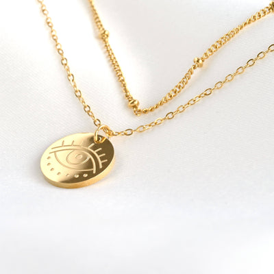 Evil Eye Necklace - 18k Gold Layered Satellite Necklace