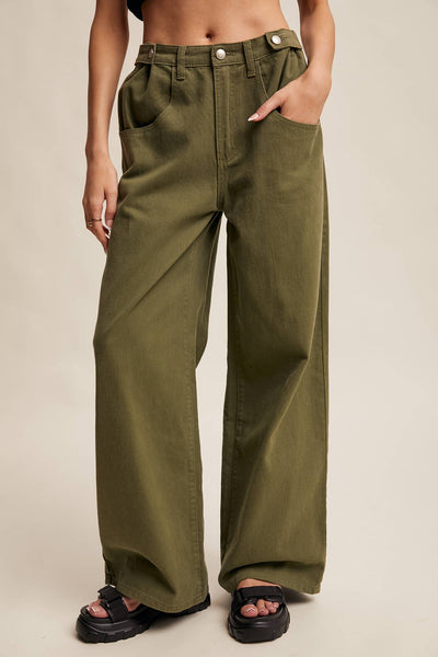 Wide-Leg Colored Denim Pants